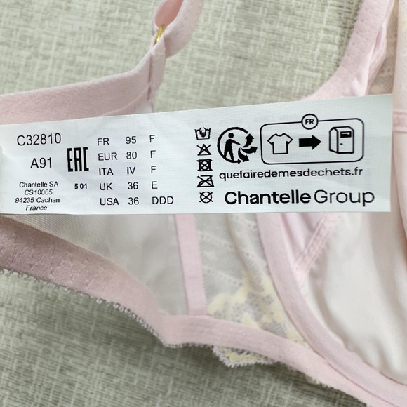 Chantelle Bra Womens 36DDD Pink Lace Balconette Unlined Underwire C32810 - Picture 12 of 14